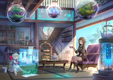 :-) - stuff, room, suishougensou, anime, girl, blue, manga