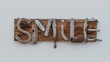 :-) - smile, wood, brown, word, annie spratt, card, texture