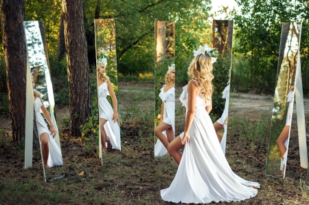 Beautiful Girl - woman, mirrors, reflection, model