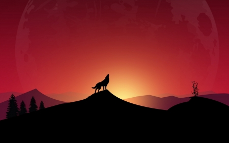 Sunset - wolf, silhouette, vector, vinnuiiit, lup, orange, sunset, black