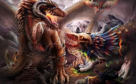 Dragons - fight, battle, creature, dragon, fantasy