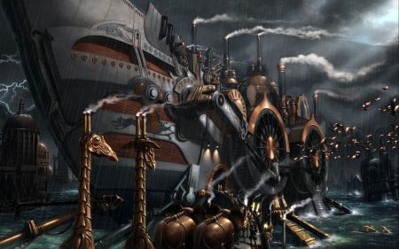 Steampunk Noah Boat Animals  - Noah, Steam, Fantasy, Steampunk, Boat, Abstract