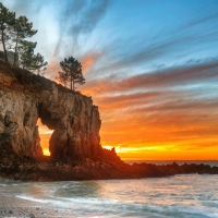 Ocean Rock with Arch at Sunset