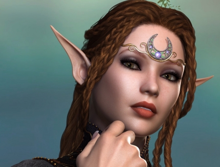 Moon elf - elf, moon, frumusete, fantasy, rendering, girl, face, luna