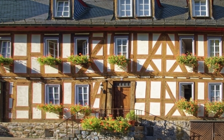 House in Germany - flowers, house, Germany, windows, old