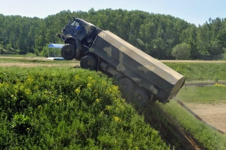 ???:) - truck, hill, nature, unusual, odd, transport, grass, forest