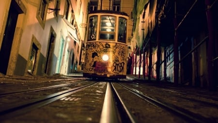 tram - rail, street, building, tram