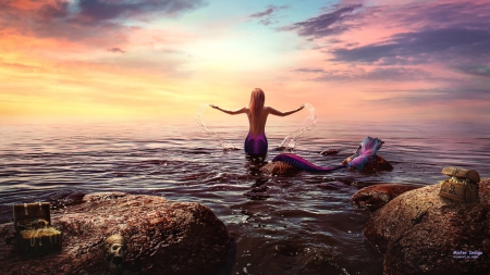 Mermaid - mermaid, luminos, siren, water, summer, indigomr, sea, fantasy