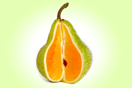 :-) - pear, fantasy, funny, green, mixed fruits, orange, creative