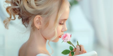 Little Girl - mood, blonde, portrait, rose