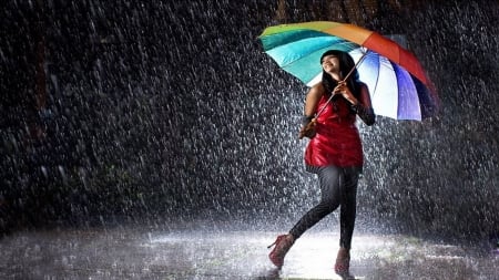 Woman In Rainy Days - woman, models, female, people, rain, umbrella