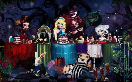 Anime Alice - alice, mad hatter, rabbit, art, anime