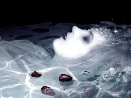 The drowning girl in roses - roses, girl, aphelia, gothic, art