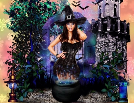 WITCH - HAT, BLACK, BATS, DRESS, FEMALE, WITCH