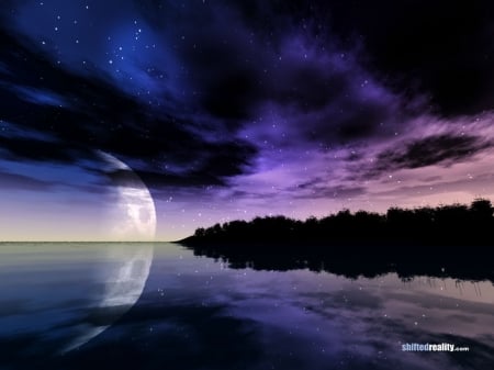 Shadows of the night - moon, fantasy, landscape, 3d, night, sky