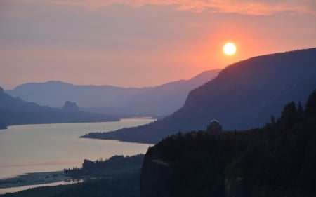 Sunrise over Columbia River - river, sunrise, Columbia, USA