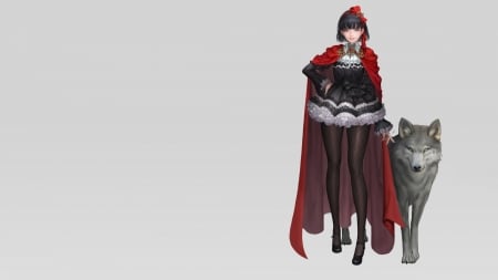 Red Riding Hood - daeho cha, wolf, fantasy, lup, red riding hood, girl