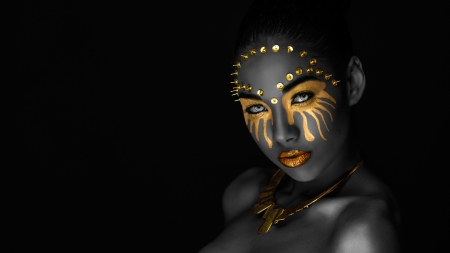 :-) - woman, face, girl, golden, black, model