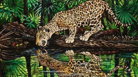 cats-animals-jaguar-painting-art-images-sleeping - Wasser, Jaguar, Cats, Deutschland