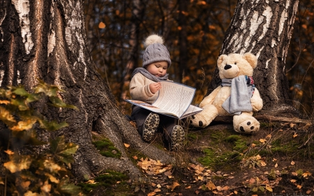 Little Girl - Trees, Forest, Book, Toy