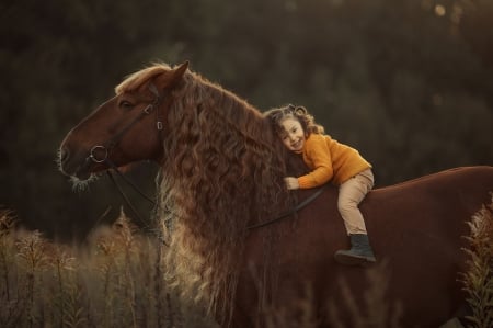 Little Girl - Curls, Girl, Riding, Horse, Baby