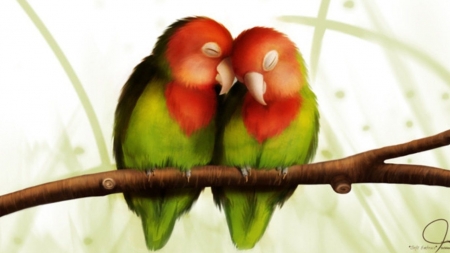 birds-cuddle-branch-painting-art-love-pictures-bird-of-paradise- - Stambaum, Rot, Papagei, Deutschland