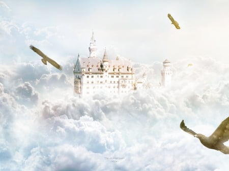 Castle - pasari, cloud, devin hansen, eagle, castle, fantasy, bird