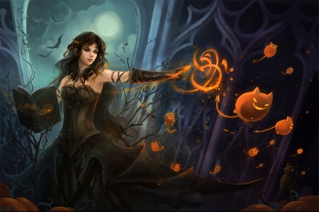 :=) - witch, halloween, fantasy, pumpkins