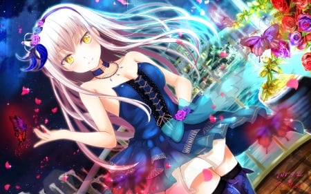 :-) - mirage77, masa, girl, blue, anime, manga