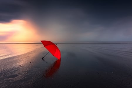 ♥ - sea, umbrella, shore, night