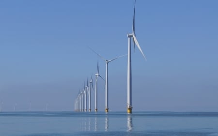 Wind Turbines in Sea - sea, turbines, wind, sky