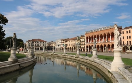 Padova, Italy - sculptures, water, Italy, houses, Padova