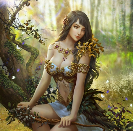 Nymph - nymph, fantasy, hoanglap solan, luminos, girl, green