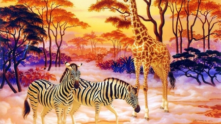 zebras-art-beautiful-paintings-colors-friendship-love-paint-draw-pre-four-creative-wildlife-meeting-fall-giraffe-seasons-ani - love, zebras, deutschland, giraffe