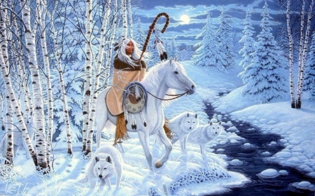 winter-draw-snow-creek-love-trees-seasons-winds-animals-paintings-four-forests-moons-horse-paints-whispering-wolves-wallpape.jpg - Pferd, Schnee, Deutschland, Winter, Tanne, Wasser, Indianer, Wolf