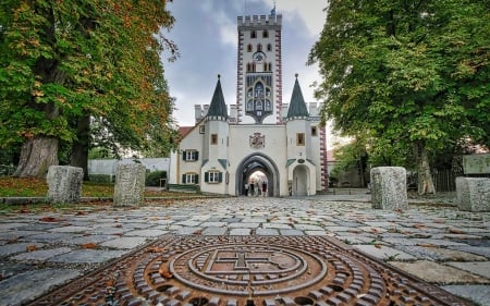 City Gate in Landsberg - gate, architecture, germany, trees