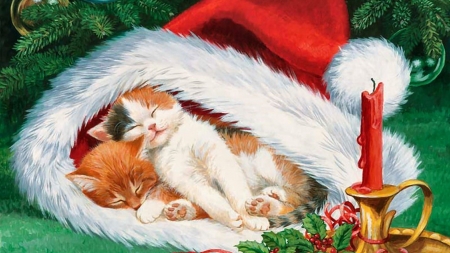 cats-artwork-cap-holiday-art-painting-pet-scenery-nap-cat-illustration-occasion-feline-december-christmas-photos-free-downlo.jpg - Weihnachten, Cats, Deutschland, Kerze