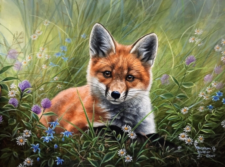 Fox - fox, painting, art, abraham hunter, pictura, vulpe, animal