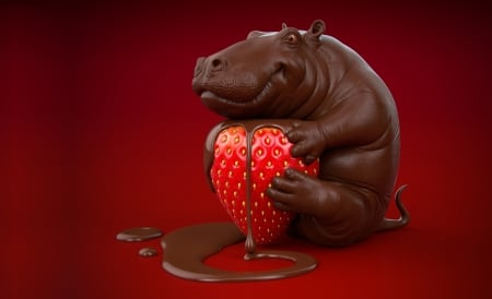 Chocolate hippo - fantasy, strawberry, jirka krivanek, red, fruit, hippo, chocolate, child