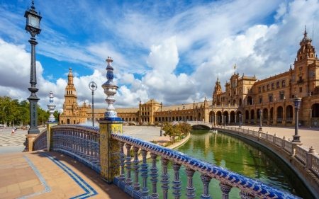 Seville, Spain - spain, square, lanterns, house, canal, seville