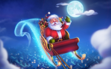 Santa claus - moon, art, santa claus, winter, night