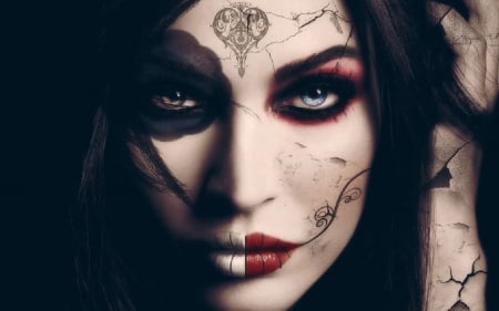 Megan - skull, halloween, face, thiago yamasaki, megan fox, fantasy, dia de los muertos