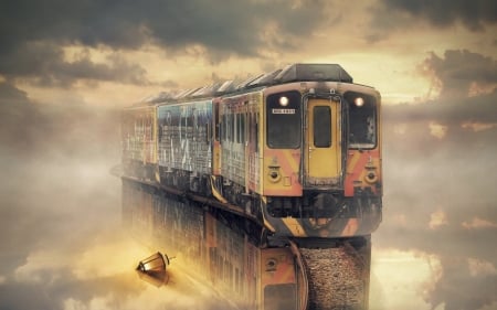 Dream Train in the Mist - fantasy, dream train, cool, fun, abstract