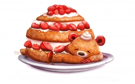 Strawberry Shortcake - bear, piper thibodeau, fantasy, urs, funny, dessert, cake, sweet