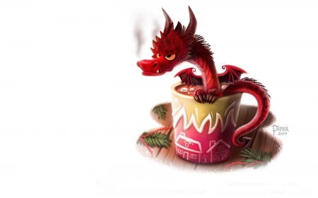 Smug - piper thibodeau, smug, christmas, fantasy, dragon, craciun, pin, red, cute, cup