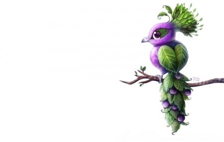 Bird - bird, piper thibodeau, fantasy, green, pasare, pink