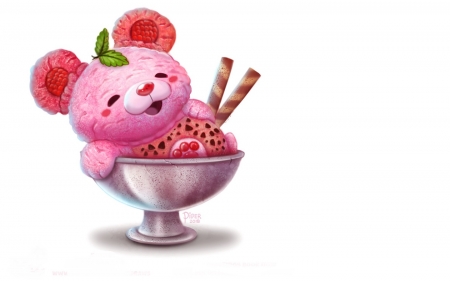 Sobeart - piper thibodeau, sobeart, pink, sweet, bear, ice cream, fantasy, red, dessert, cup