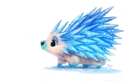 Edgehog - ice, piper thibodeau, fantasy, winter, blue, funny, iarna