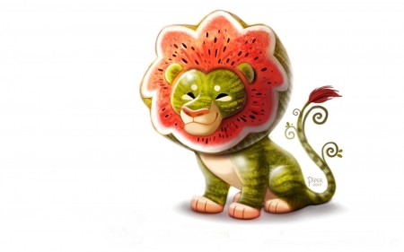 Watermelion - piper thibodeau, summer, leu, fantasy, watermelon, funny, green, red, cute, lion, vara