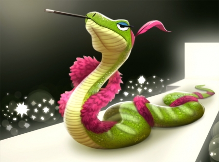 Feather boa - piper thibodeau, fantasy, boa, snake, green, feather, pink